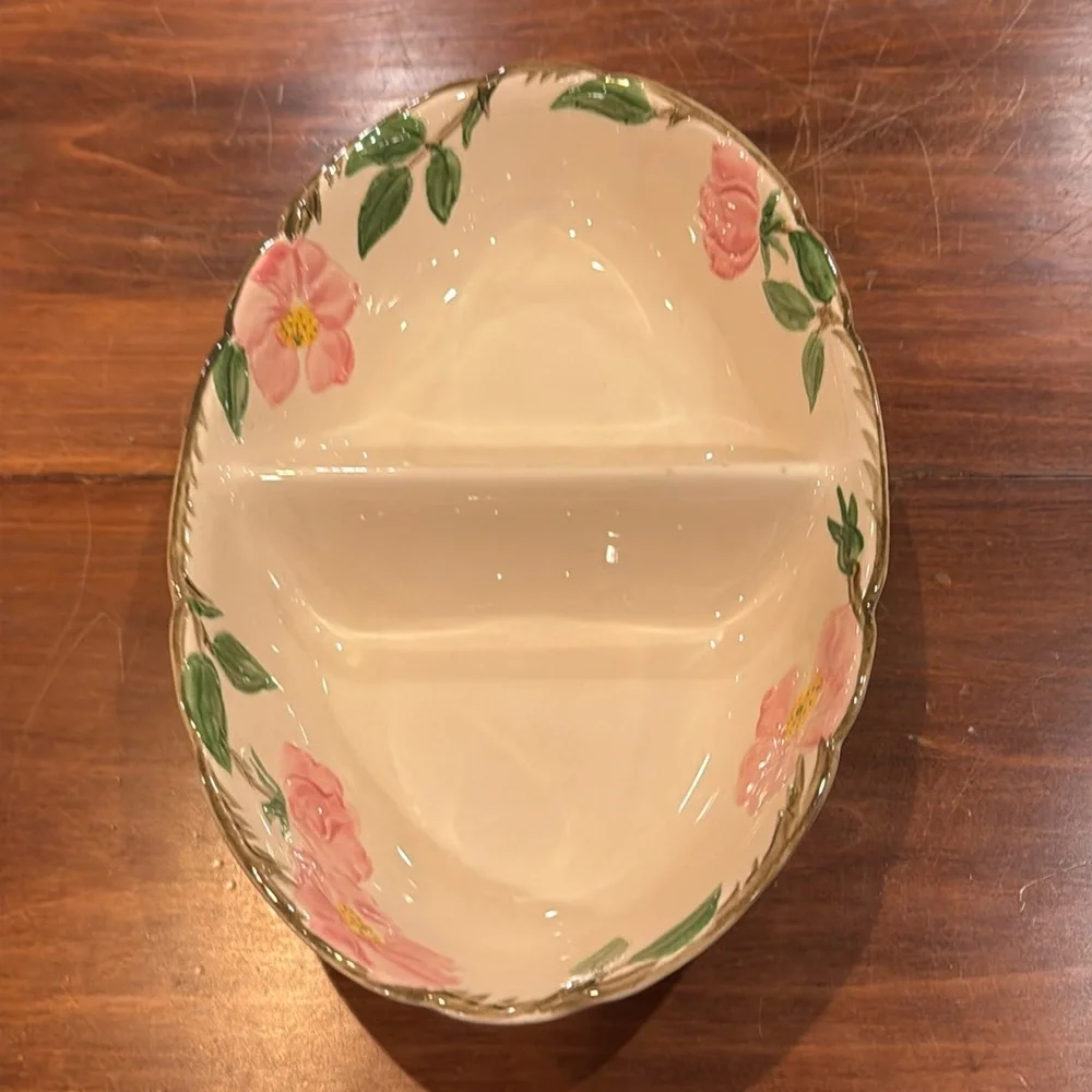 VINTAGE Franciscan Desert Rose Divided Serving Dish Pink Floral Cottagecore USA
